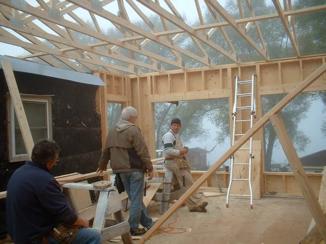 Ian McDougall working on a timber-framed construction project